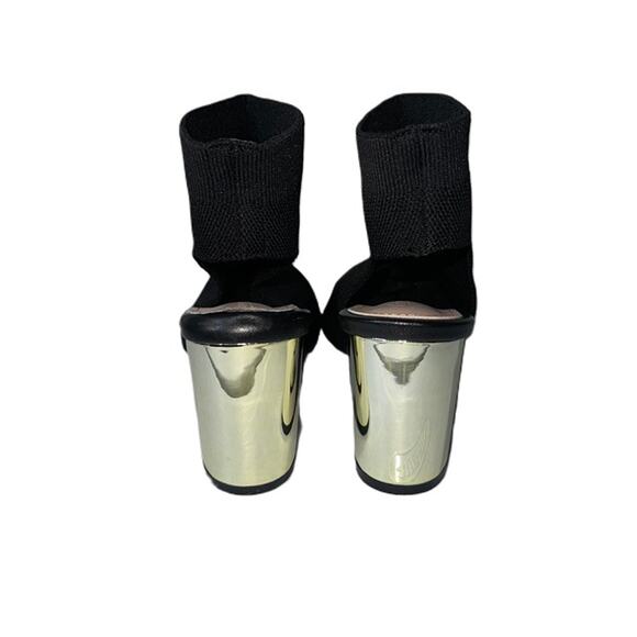 Black Pointed Toe Gold Block Heel Ankle Bootie Sandal High Heel Size 7 - Picture 4 of 6